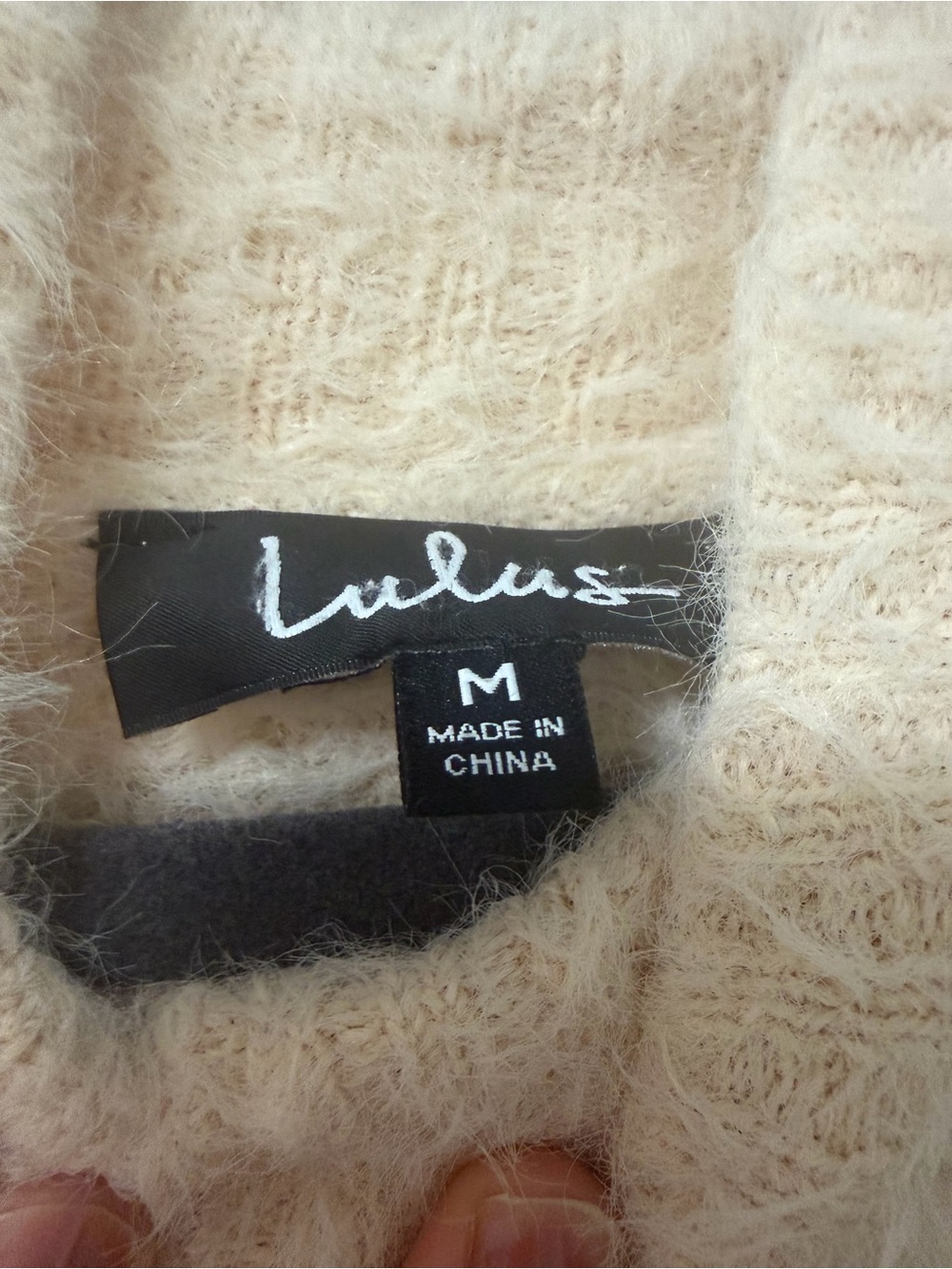 Lulus Cream Eyelash Fuzzy Mock Neck Cropped Sweater Size M - Picture 4 of 10
